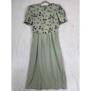 Vtg Puff Sleeve Tea Dress 8 Green Cottage Modest Grandma Prairie Garden 80s 90s